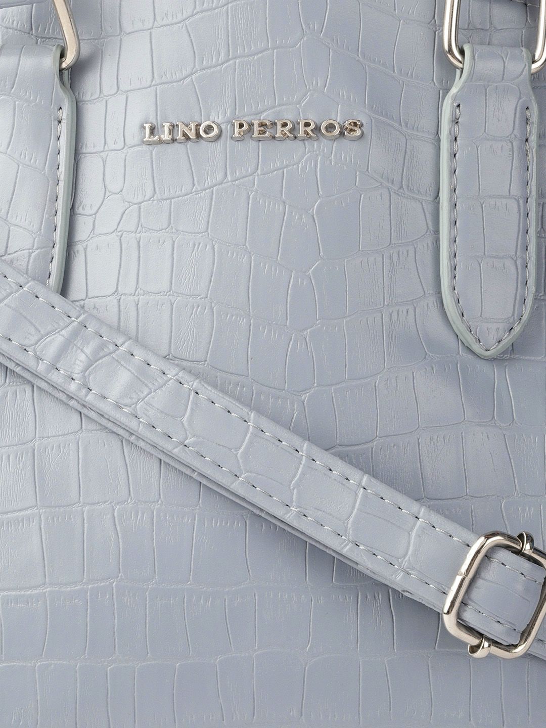 Lino Perros Women Grey Croc Textured Structured Handheld Bag