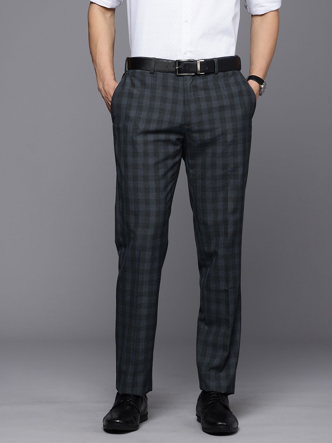 Raymond Men Checked Slim Fit Formal Trousers