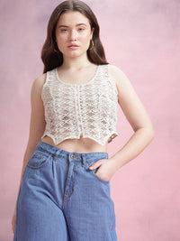 DressBerry Floral Sheer Crochet Crop Top