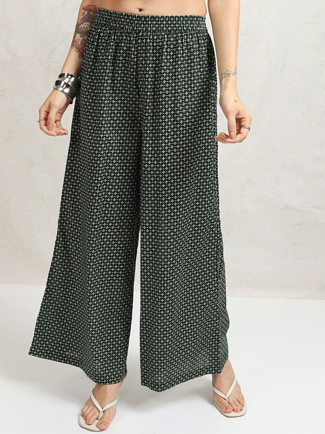 Vishudh Teal Green Printed Shoulder Straps Pure Cotton Top With Trouser And Jacket