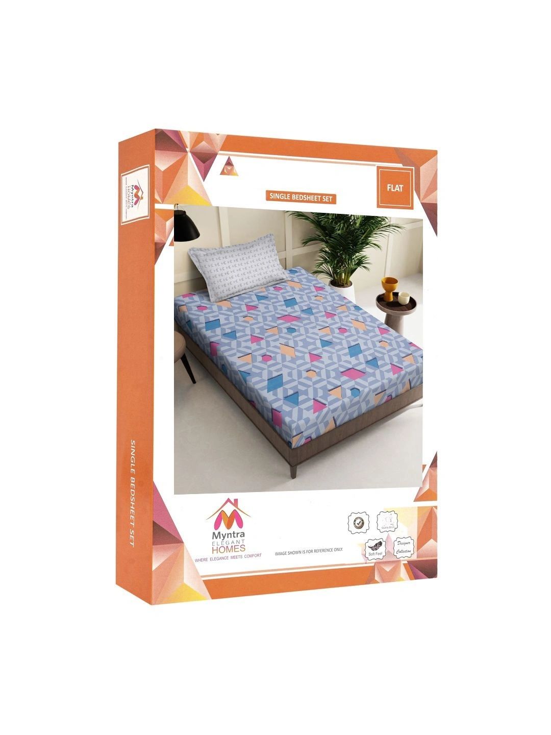 Myntra Elegant Homes Berbilang Warna Geometrik 300 TC Cadar Tempat Tidur Single dengan 1 Sarung Bantal