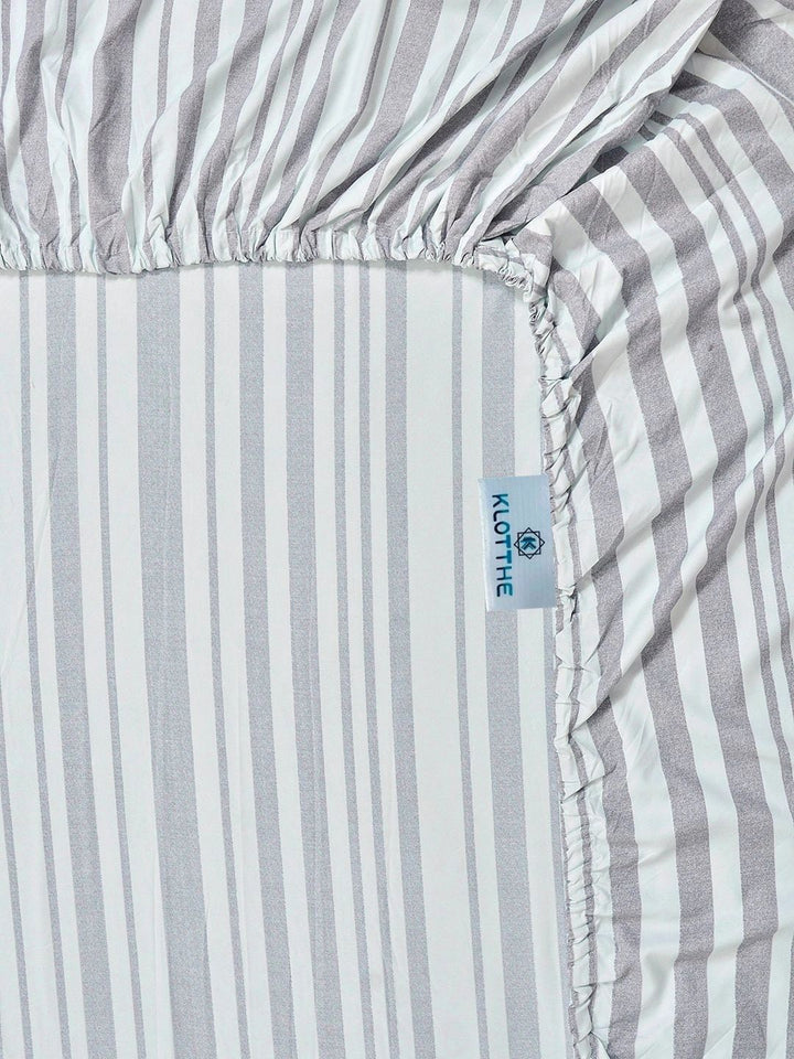 Moda Rapido X KLOTTHE Grey & White Striped 300 TC Single Bedsheet with 1 Pillow Covers