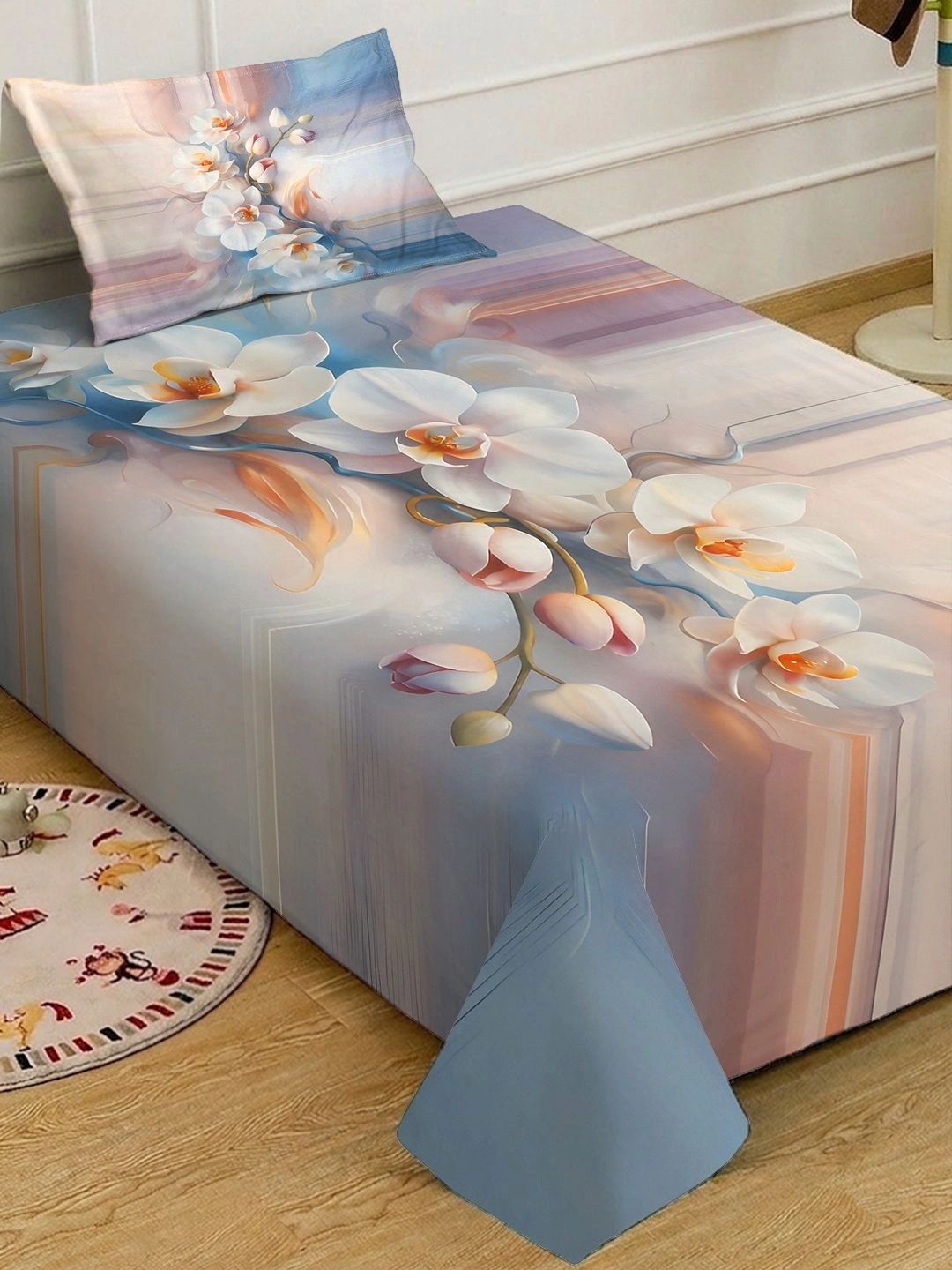 Moda Rapido X KLOTTHE Blue & Pink Floral 400 TC Single Bedsheet with 1 Pillow Covers