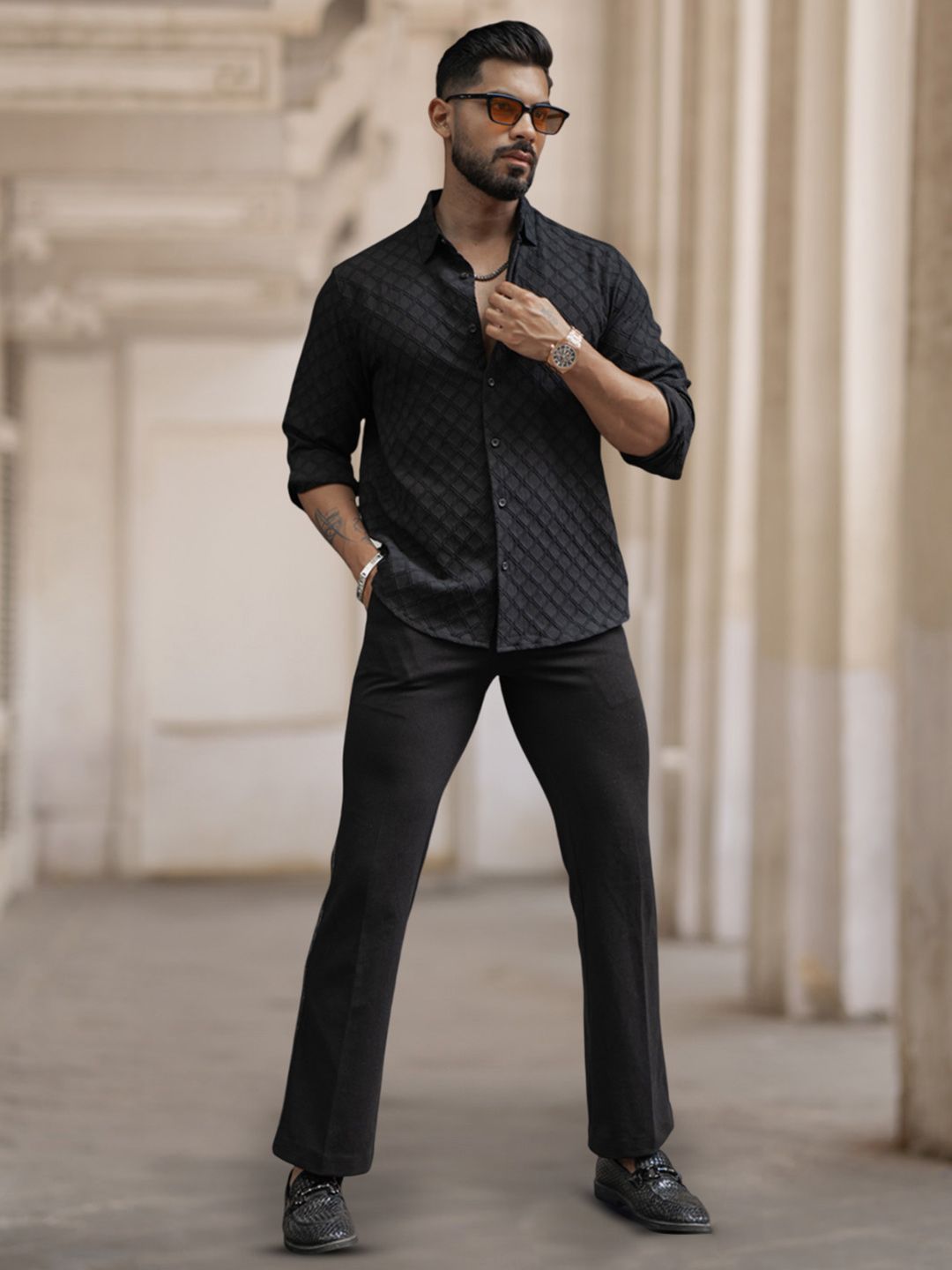 Powerlook Men Spread Collar Tartan Checked Casual Shirt