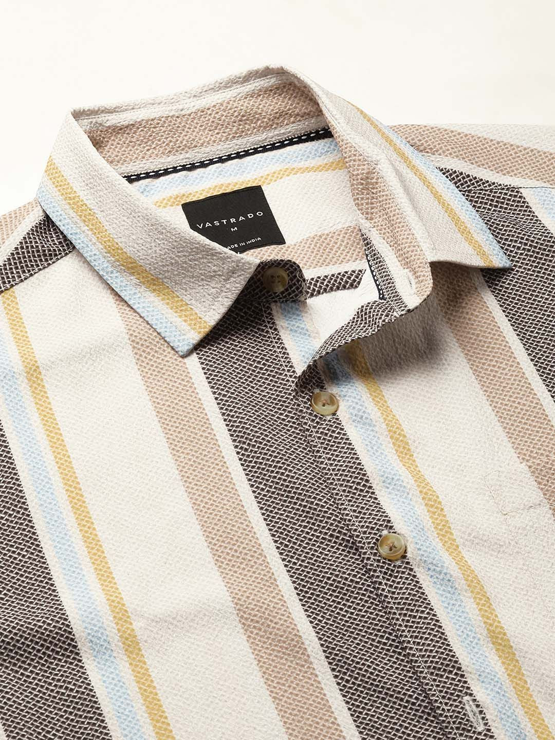 VASTRADO Men Classic Cutaway Collar Multi Striped Slim Fit Casual Shirt