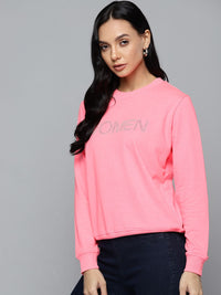 SASSAFRAS Women Pink Studded Terry Sweatshirt