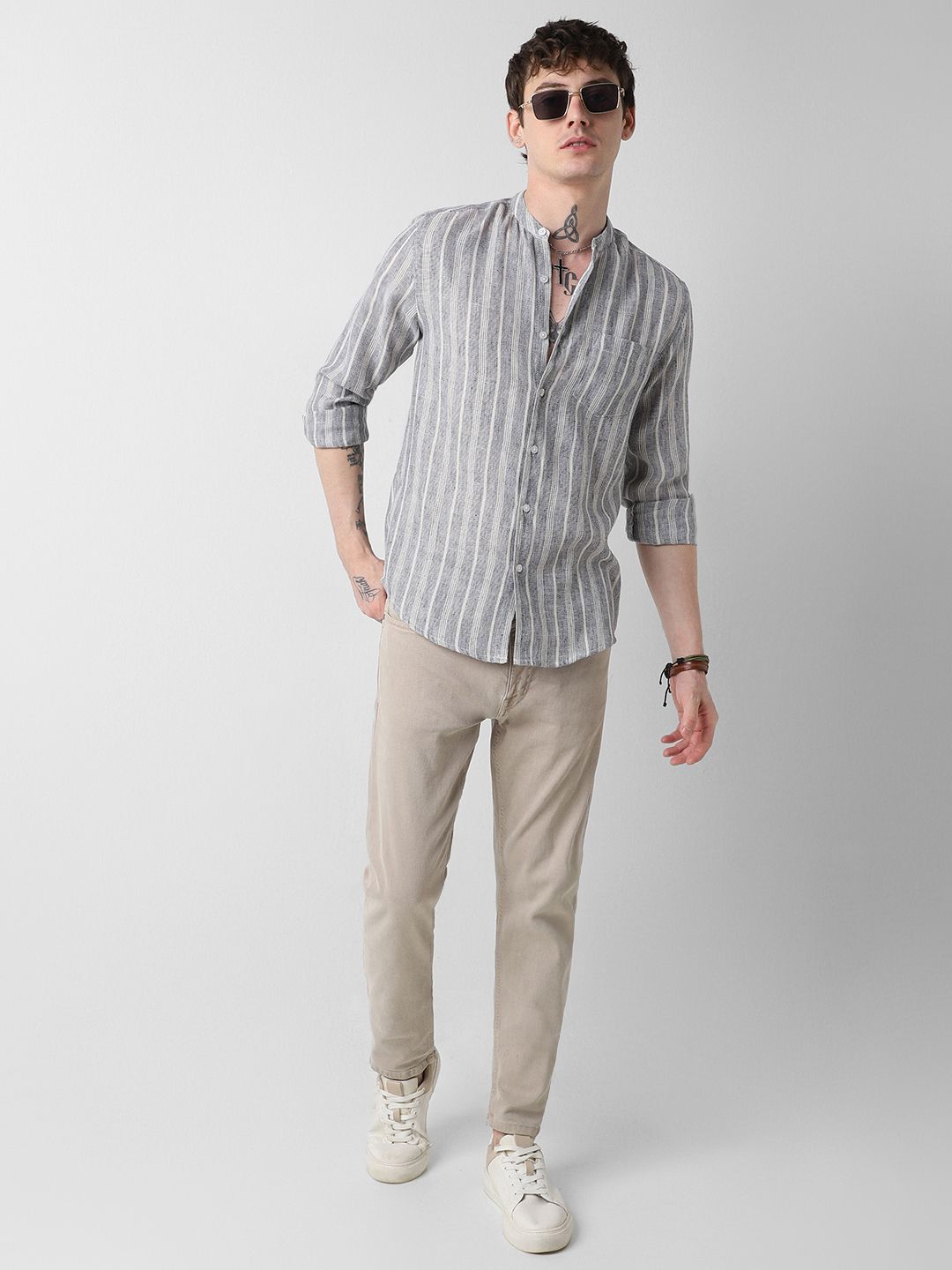 VASTRADO Men Slim Fit Multi Stripes Opaque Casual Shirt