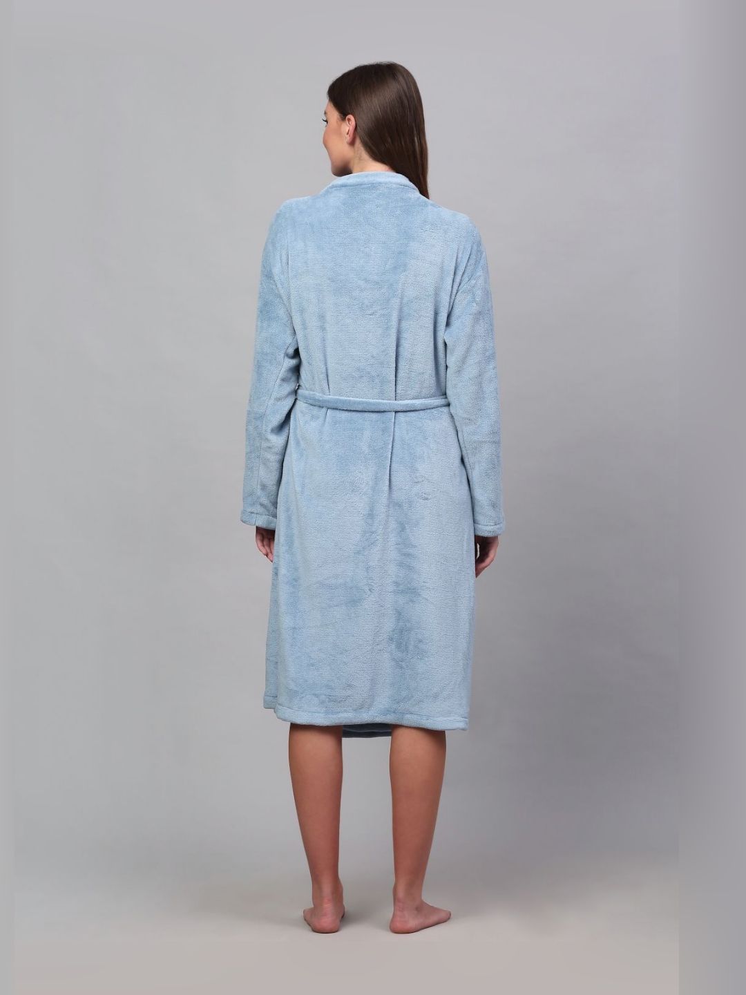 KLOTTHE Blue Wollen Long Sleeves Bath Robe With Belt