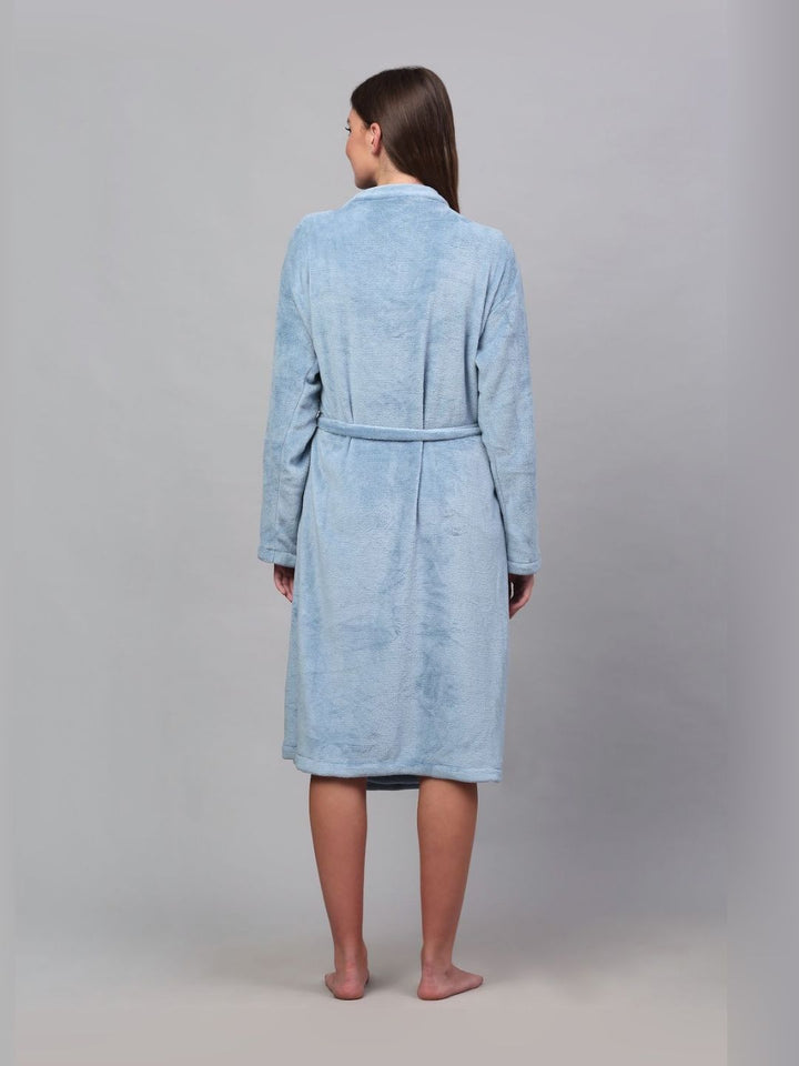 KLOTTHE Blue Wollen Long Sleeves Bath Robe With Belt