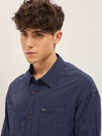 THE BEAR HOUSE Men Spread Collar Pinstripes Striped Casual Shirt