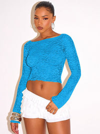 DressBerry Women Self Design Boat Neck Crop Top