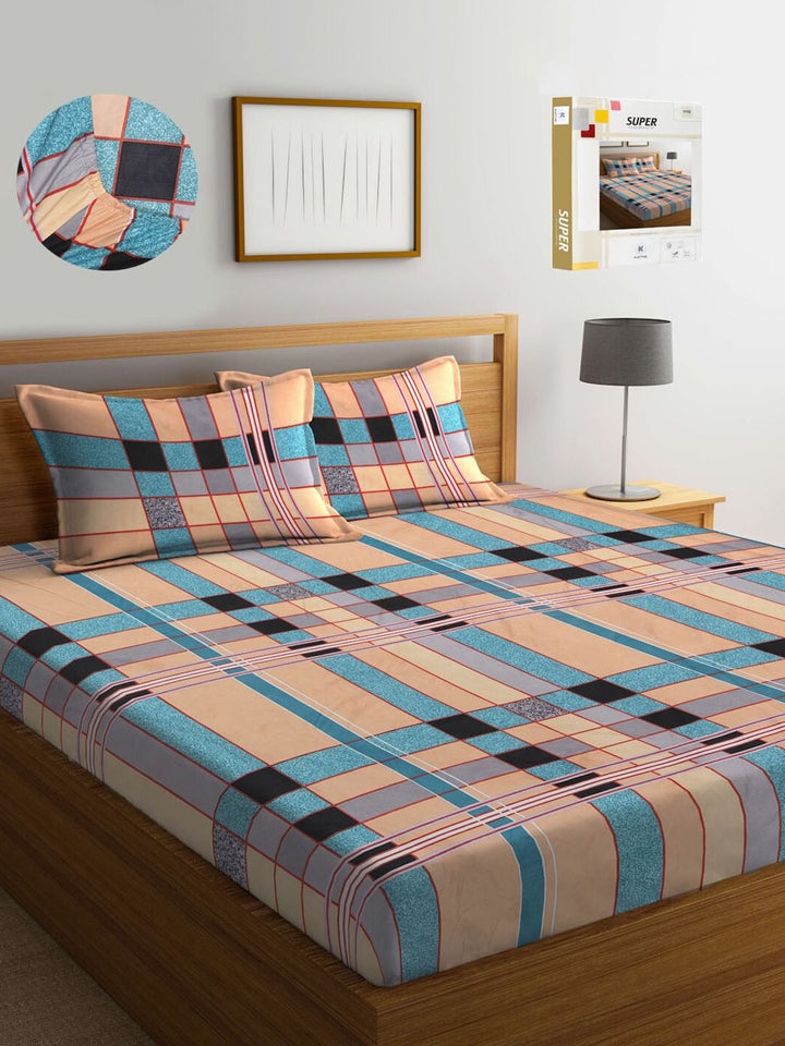 KLOTTHE Peach Geometric Polycotton 300 TC Dilengkapi Cadar King Halus dengan 2 Sarung Bantal-98 x 87 inci