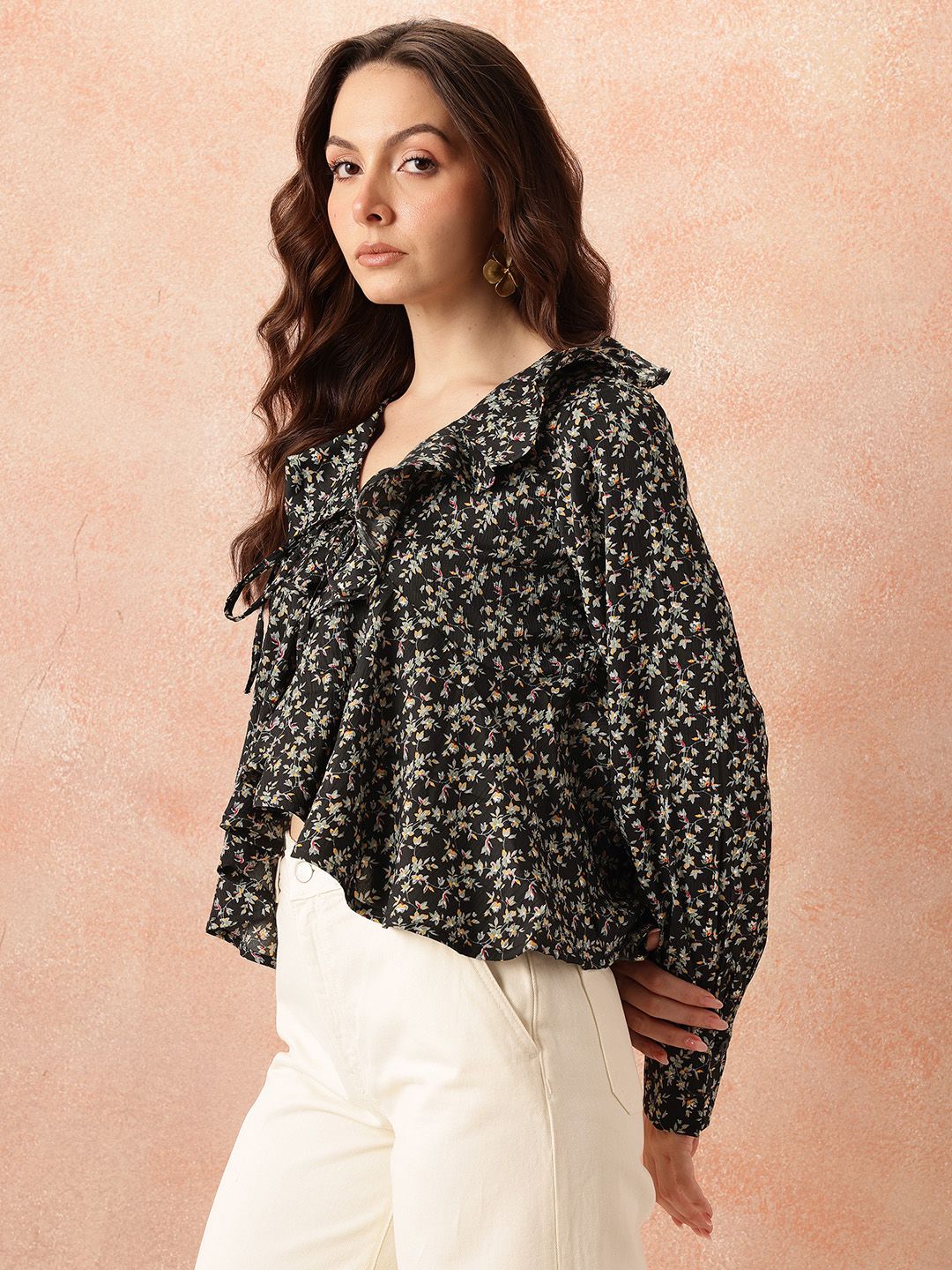 all about you Floral Print Ruffles Empire Crop Top
