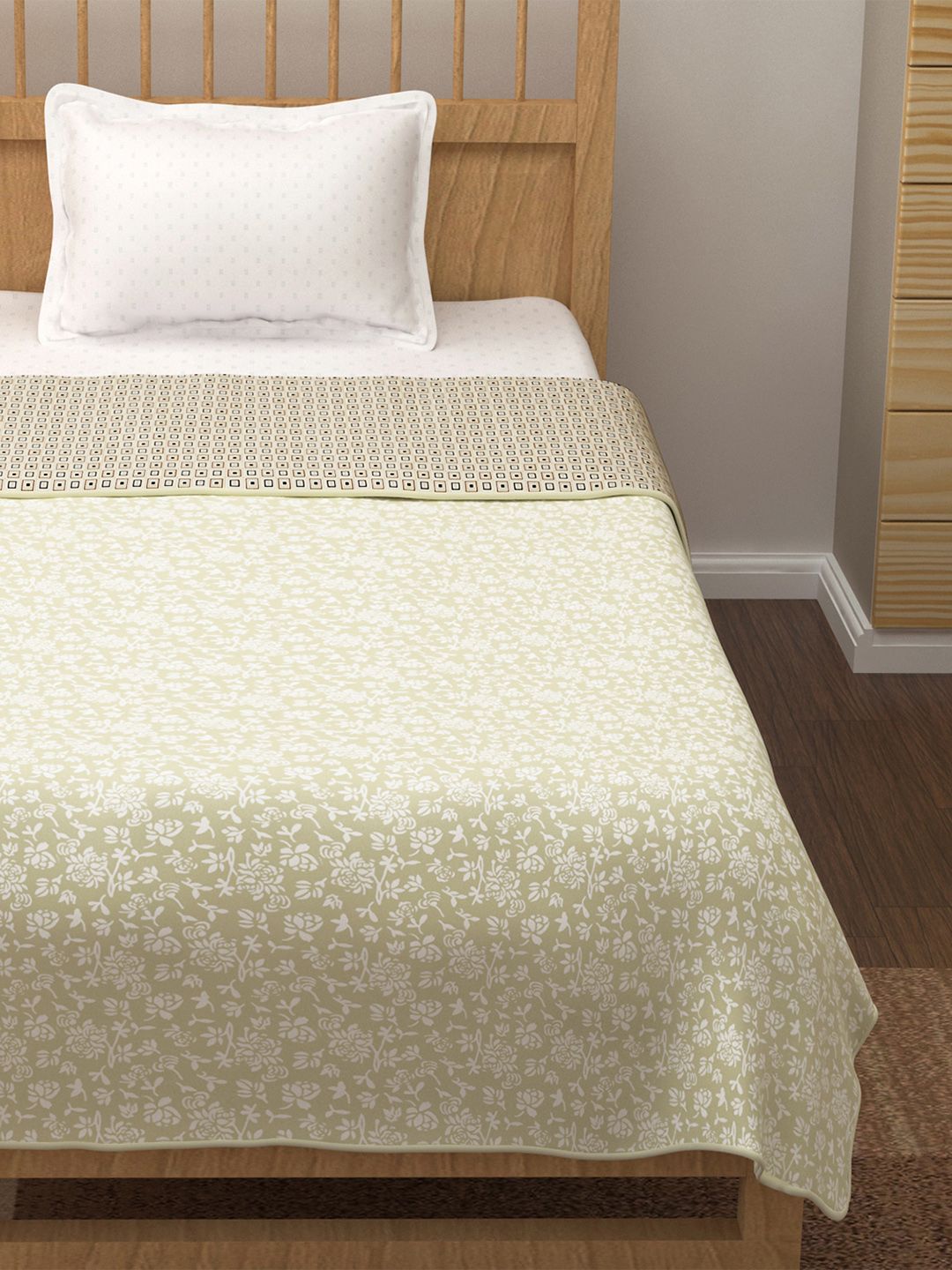 Story@home Beige Printed AC Room 150 GSM Reversible Cotton Single Bed Dohar