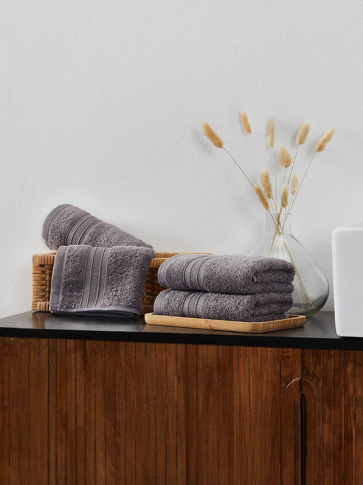 MYTRIDENT Charcoal Set of 4 Solid Cotton Hand Towel