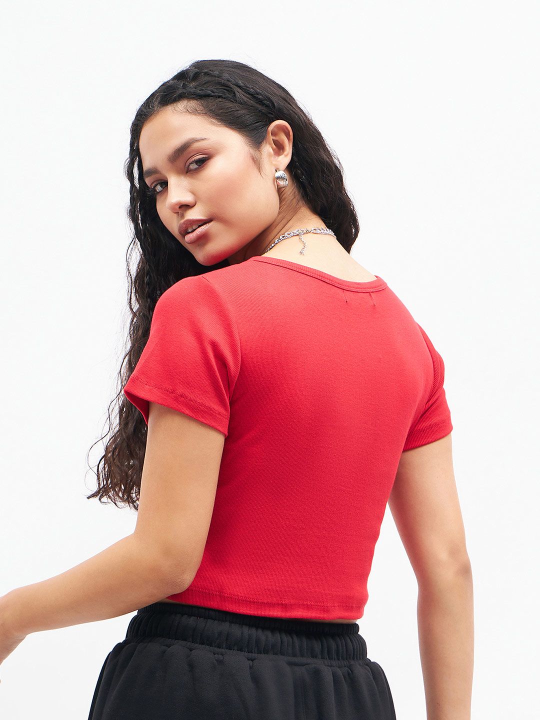 Sassafras Red Pure Cotton Fitted Crop Top