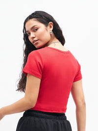 Sassafras Red Pure Cotton Fitted Crop Top