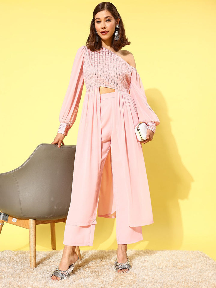 Libas Pink Embellished Tunic & Palazzos
