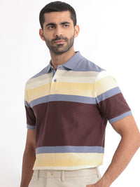 RARE RABBIT Men Glasglow Striped Polo Collar Slim Fit Pure Cotton T-Shirt