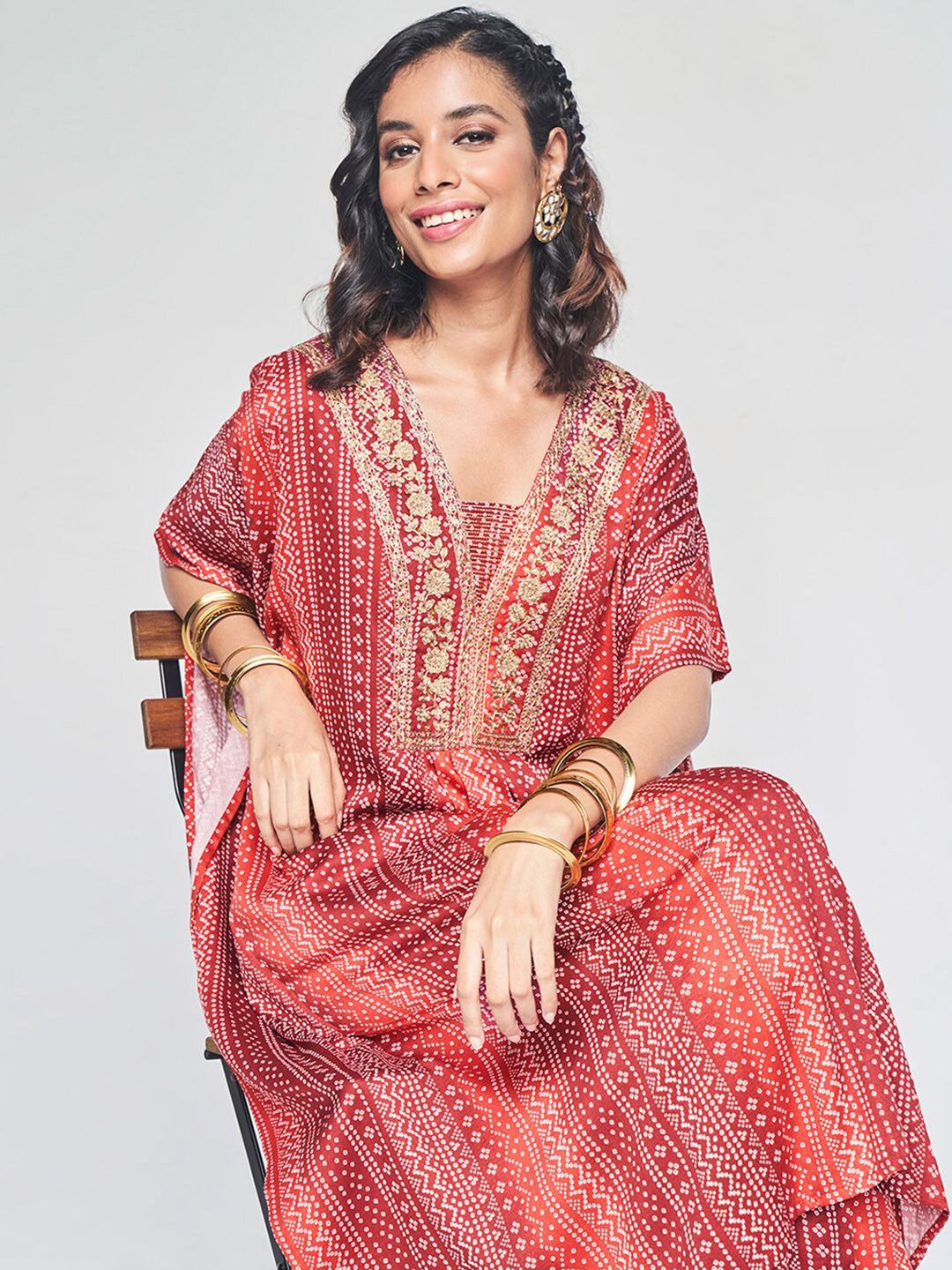 Global Desi Women Ethnic Motifs Printed Regular Thread Work Kurta with Palazzos