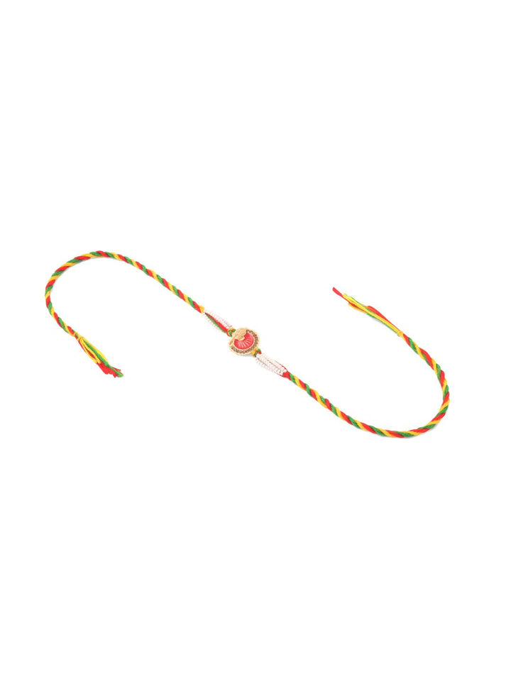 NVR Unisex Set of 2 Religious Multicolor Artificial Stones Thread Rakhi With Roli Chawal