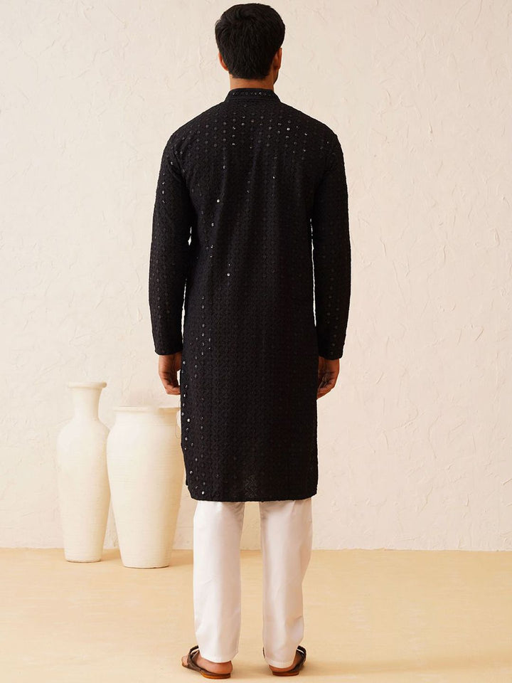 SOJANYA Ethnic Motifs Embroidered Regular Sequinned Pure Cotton Kurta with Churidar