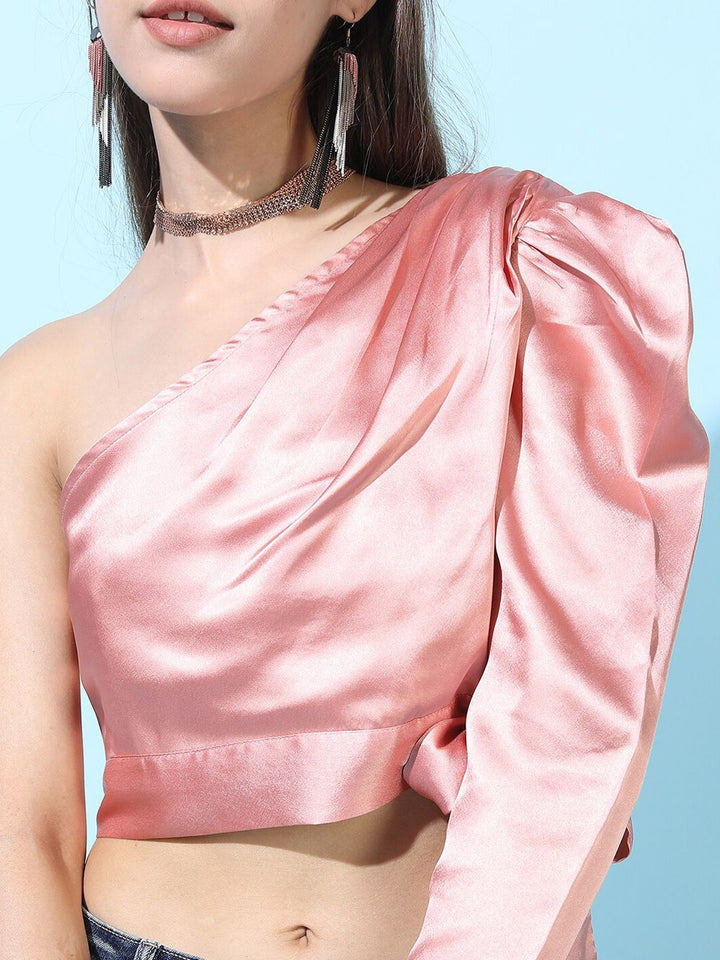 Tokyo Talkies Women Pink One Shoulder Top