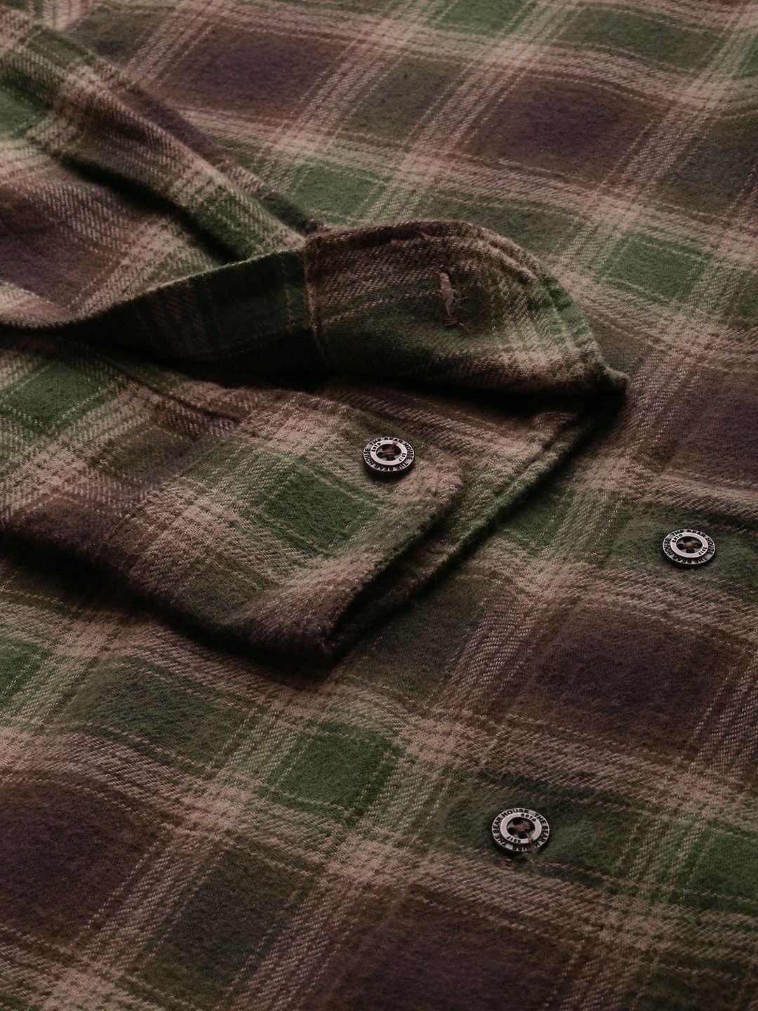THE BEAR HOUSE Men Brown and Green Tartan Checks Slim Fit Casual Shirt