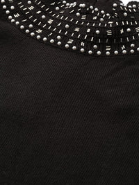 all about you Women Black Solid Turtle Embellished Neck Pullover