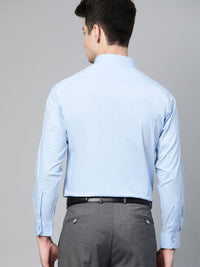 DENNISON Men Blue Smart Slim Fit Solid Water & Stain Repellent Twill Formal Shirt