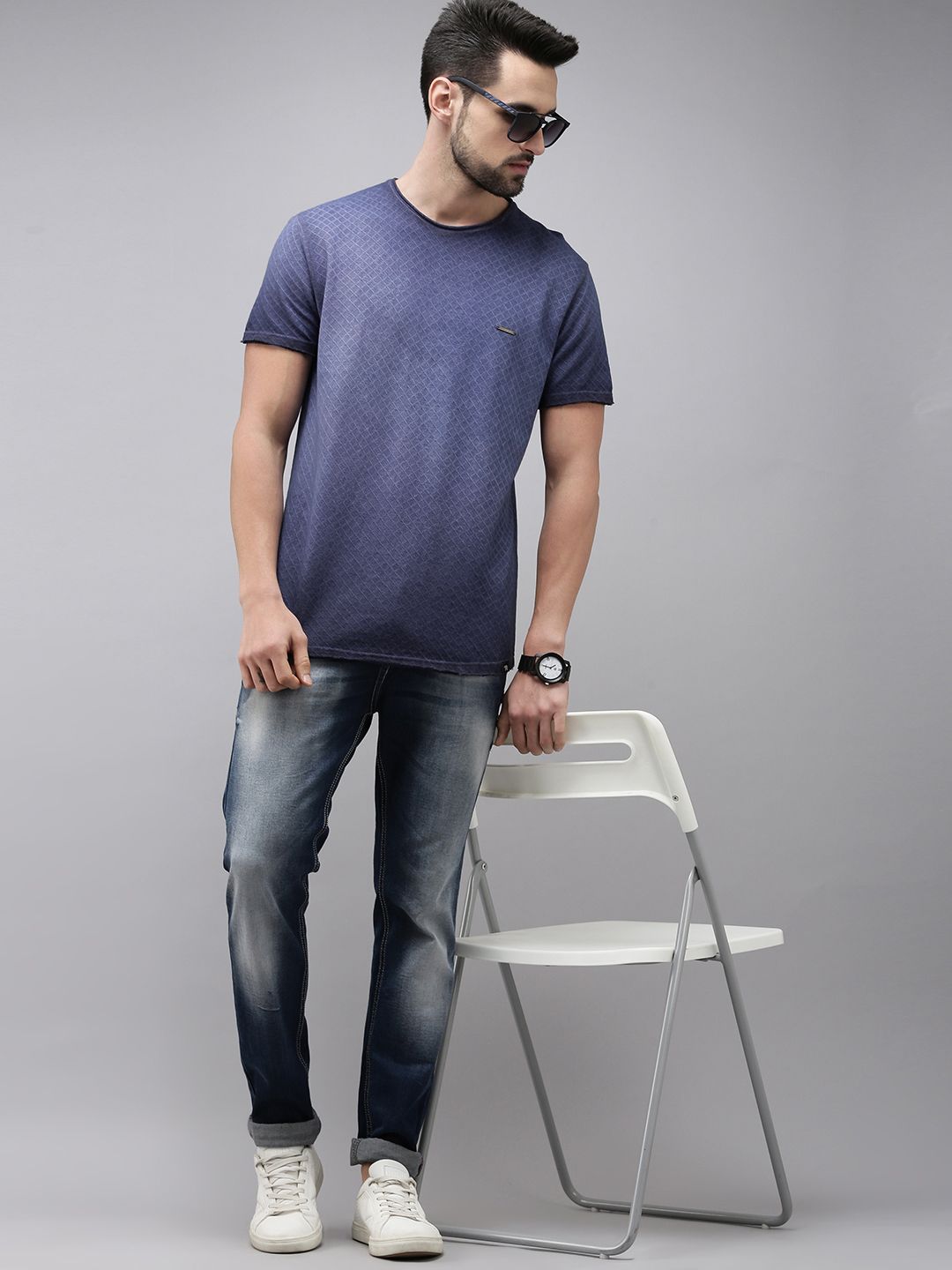 THE BEAR HOUSE Men Blue Pure Cotton T-shirt
