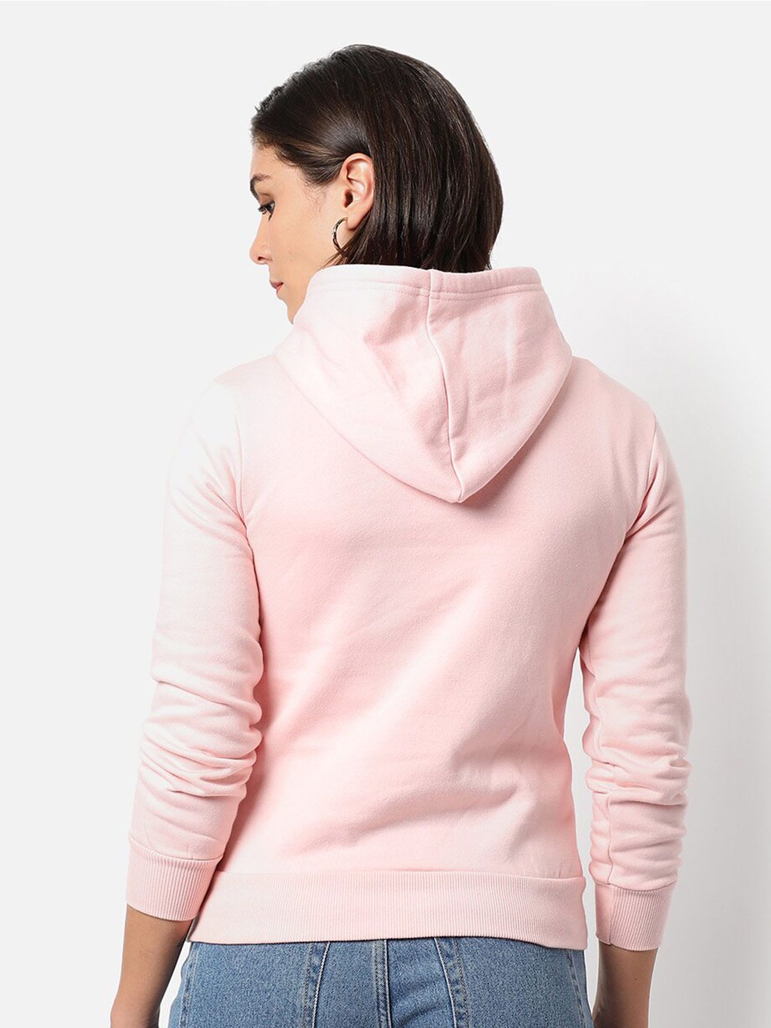 Kampus Sutra Wanita Pink Polid Hooded Pull Over Sweatshirt