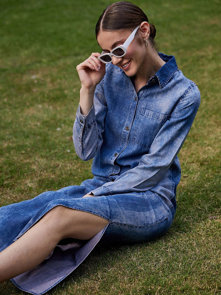 SASSAFRAS Faded Bell Sleeve Shirt Dress