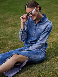 SASSAFRAS Faded Bell Sleeve Shirt Dress