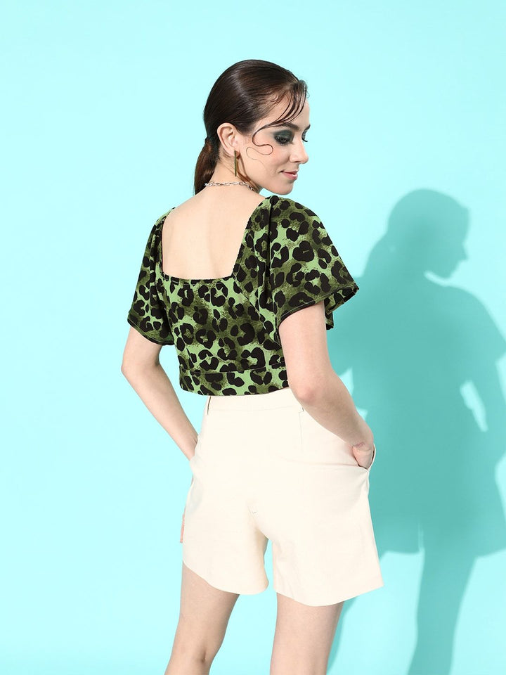 DressBerry Animal Print Sweetheart Neck Crop Top