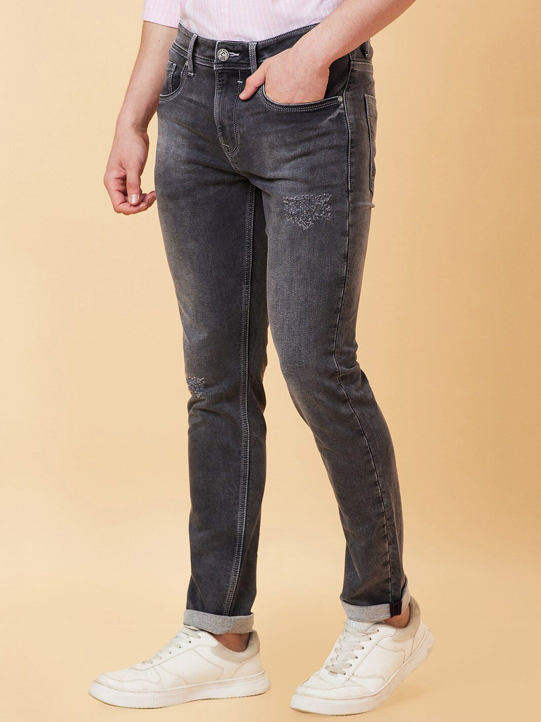 Being Human Men Skinny Fit Low Distress Heavy Fade Jeans