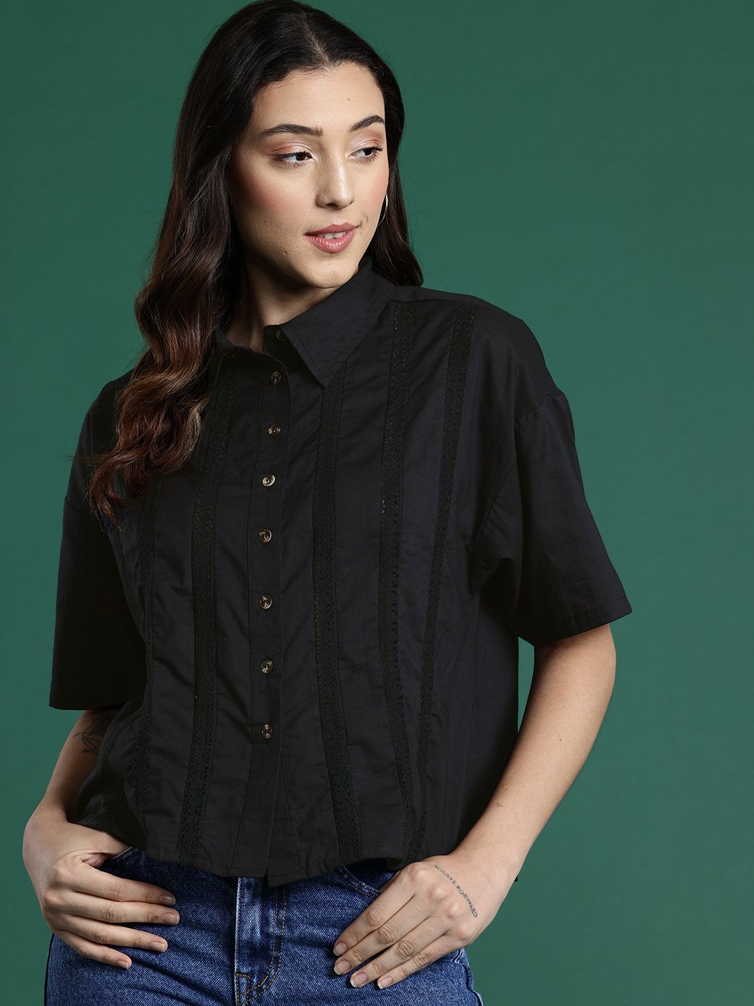 DressBerry Pure Cotton Lace Inserts Casual Shirt