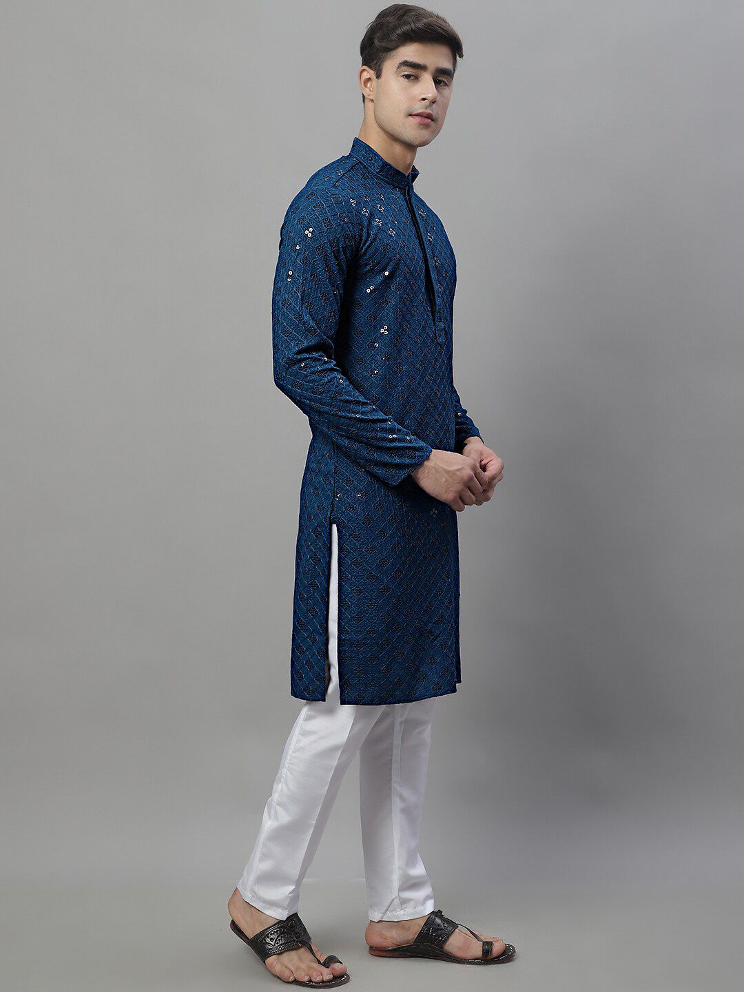 Jompers Geometric Chikankari Embroidered Kurta With Pyjamas
