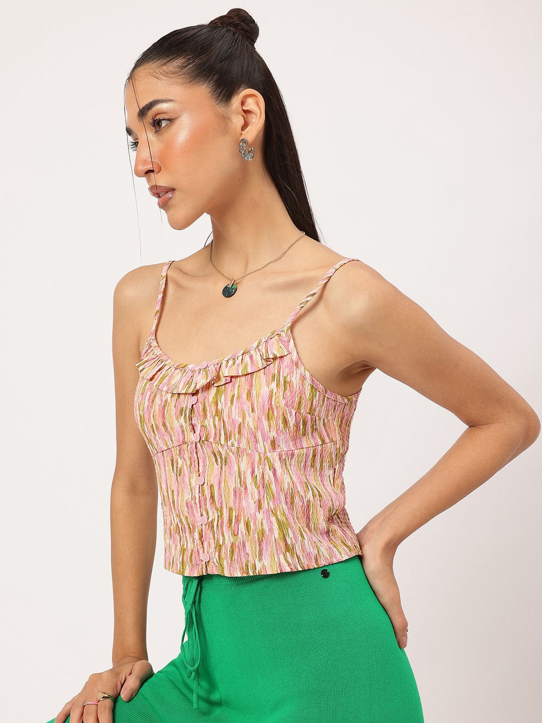 DressBerry Wildflower Fantasy Ruffles Seersucker Crop Top