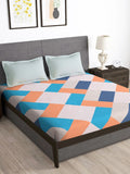 Story@home Peach & Blue Geometric 180 TC Queen Bedsheet with 2 Pillow Covers