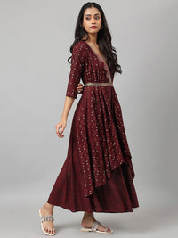 W Chocolate Brown Gilet Kimono Jumpsuit With Embellished Belt