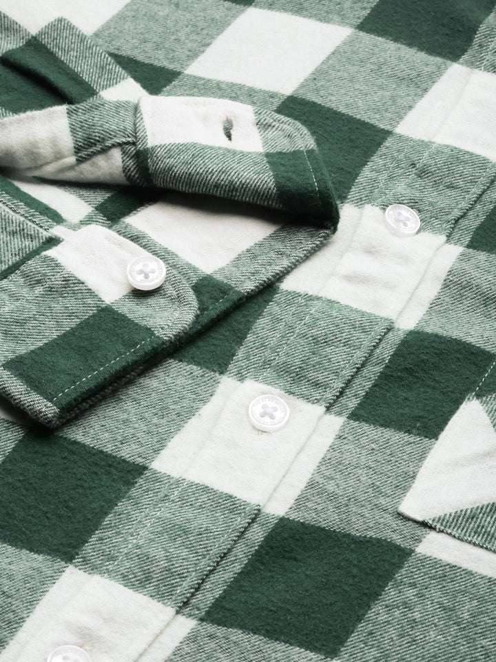 THE BEAR HOUSE Men Green Slim Fit Gingham Checks Checked Casual Shirt