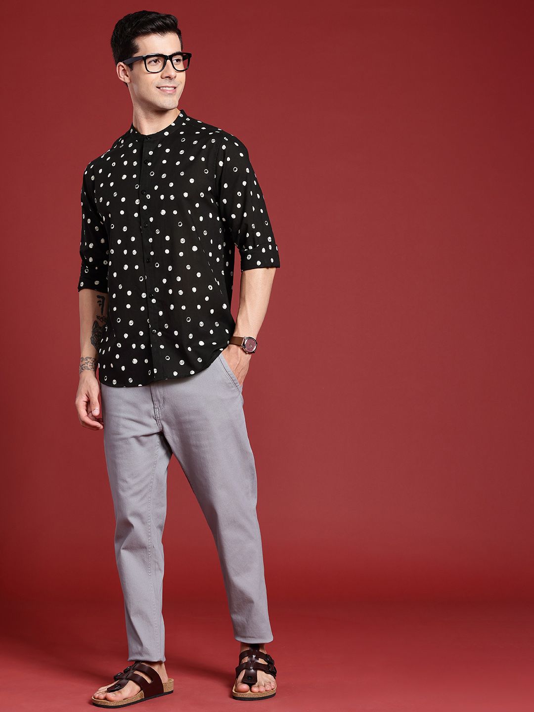 Anouk Geometric Printed Band-Collar Pure Cotton Casual Shirt