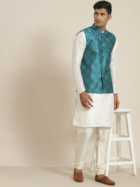 SOJANYA Men Cream-Coloured Kurta with Churidar