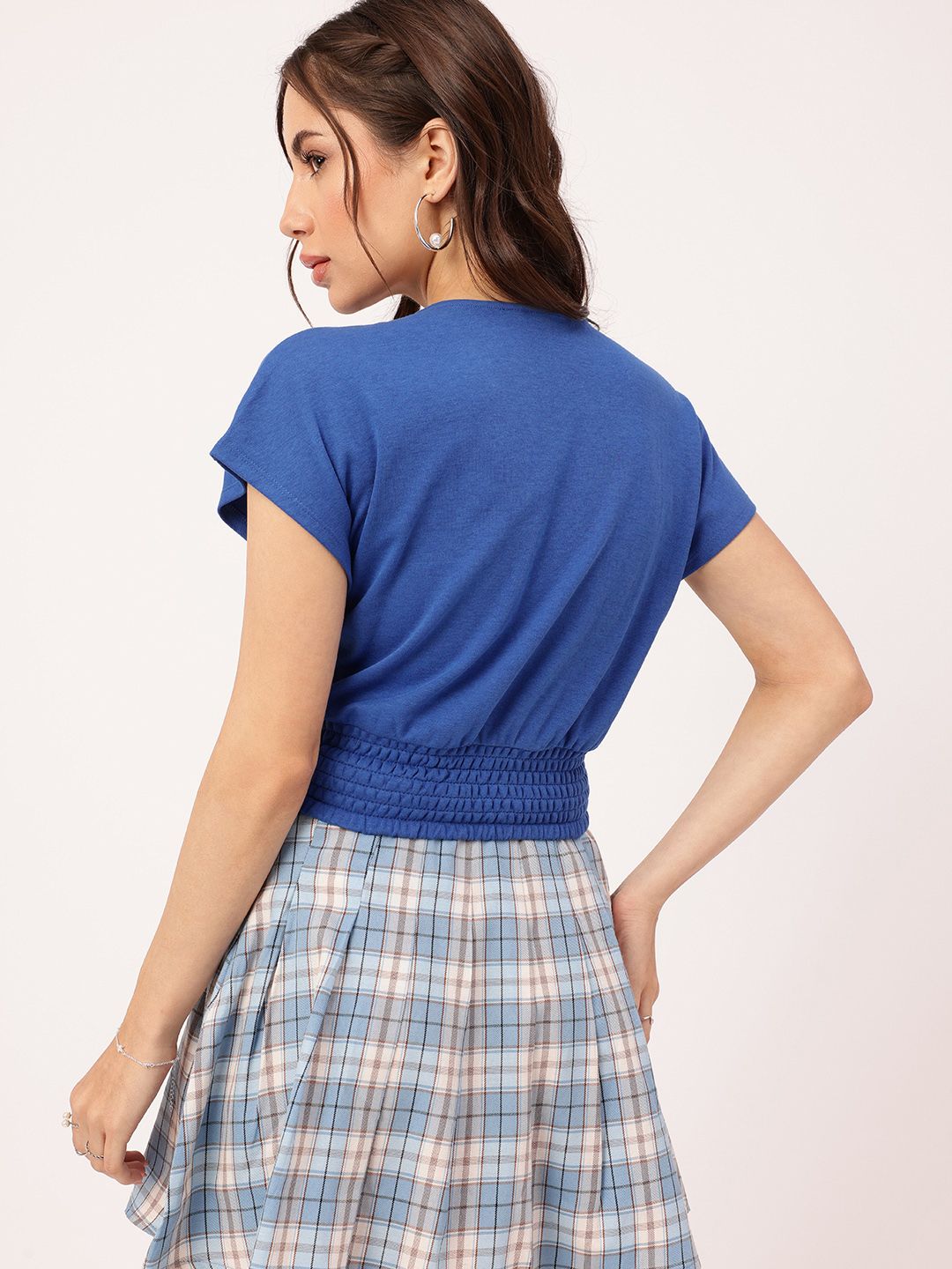 DressBerry Cobalt Cool Wrap Style Blouson Crop Top