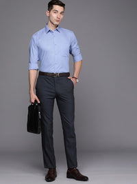 Raymond Men Navy Blue Textured Mid-Rise Slim Fit Trousers