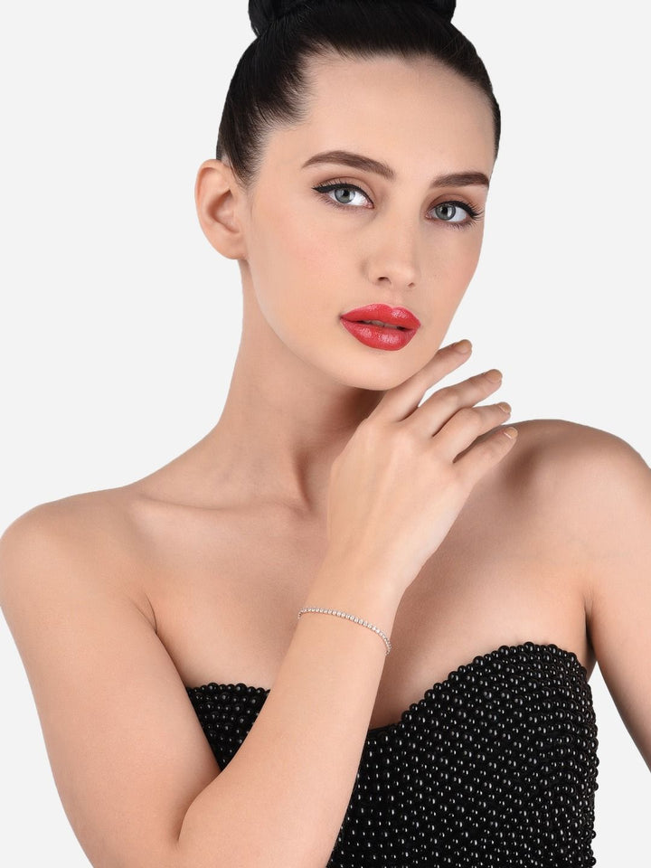 Set Mutiara Zaveri 2 Gelang Salutan Loyang Putih Cubic Zirconia Putih Bersalut Emas