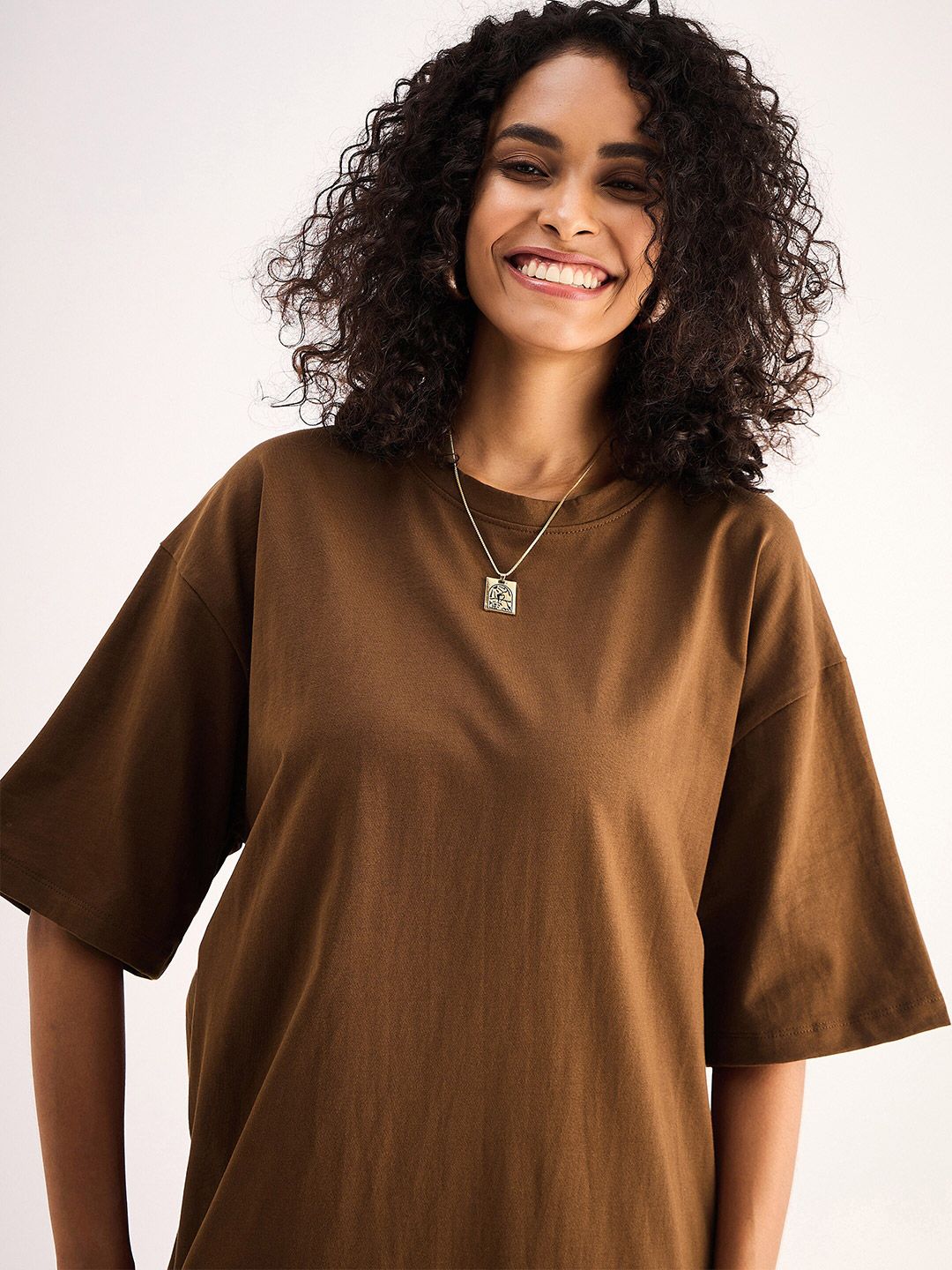 SASSAFRAS BASICS Round Neck Short Sleeves Cotton Oversized T-shirt Midi Dress