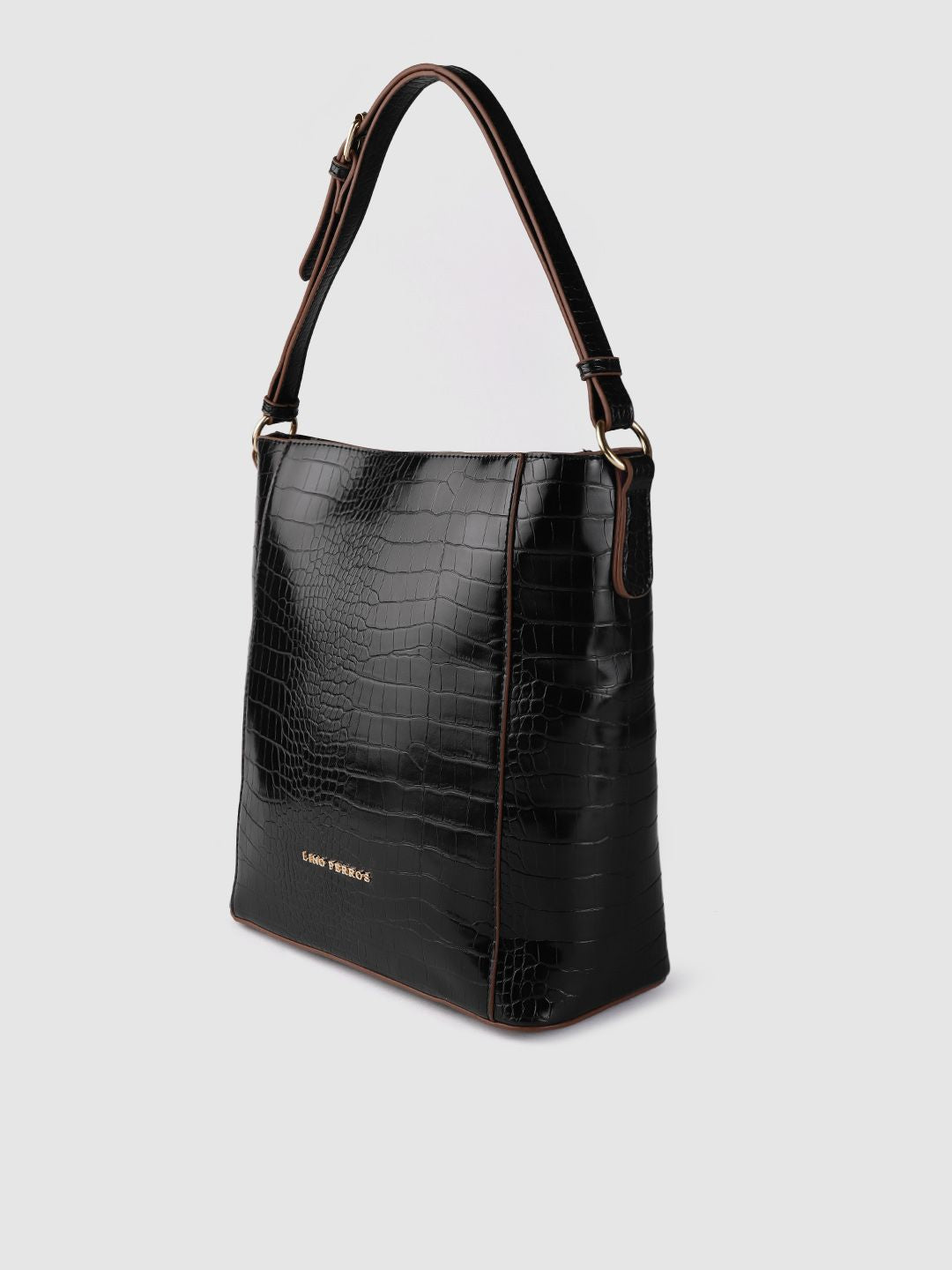 Lino Perros Black Croc Textured Shoulder Bag