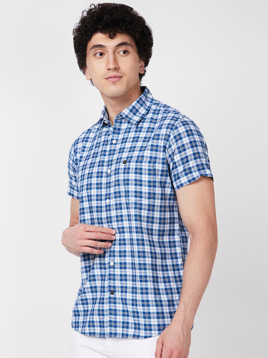 SPYKAR Tartan Checked Spread Collar Cotton Opaque Casual Shirt